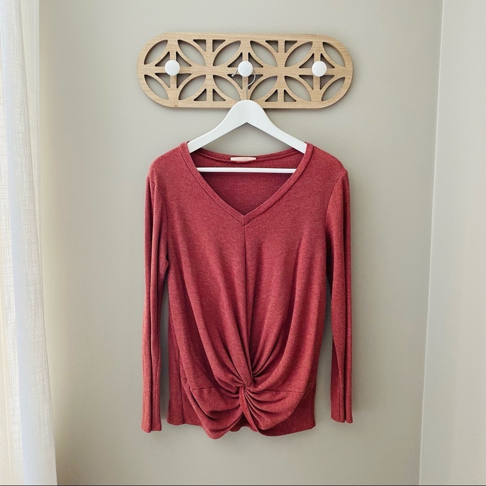 Twenty Second Long Sleeve Front Knot Top Pink Sz Small